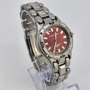 Calvin Hill Men's Watch 38MM Red Dial Gray Bracelet Band‎ 7.5" New Battery